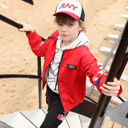 Kids Streetwear Zip-Up Jacket (Letter Print) – Lightweight Stand Collar Outerwear