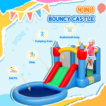 4-in-1 Inflatable Bounce House with Slide, Ball Pit & Basketball Hoop – 163" Kids Play Center