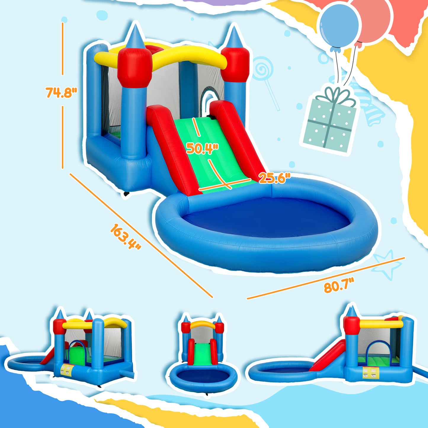 4-in-1 Inflatable Bounce House with Slide, Ball Pit & Basketball Hoop – 163" Kids Play Center