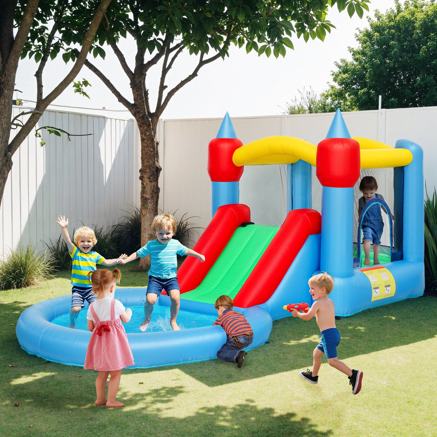 4-in-1 Inflatable Bounce House with Slide, Ball Pit & Basketball Hoop – 163" Kids Play Center