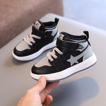 Kids High-Top Sneakers with Velcro Strap (Non-Slip Rubber Sole)