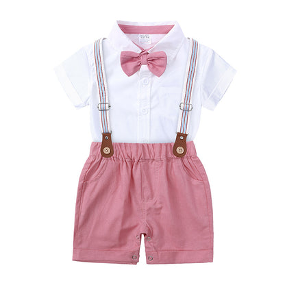 Baby & Toddler Boys' White Shirt Bodysuit & Solid Suspender Shorts Gentleman Set