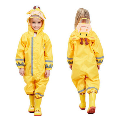 Animal Character One-Piece Rain Suit for Kids – Full-Body Waterproof Coverall