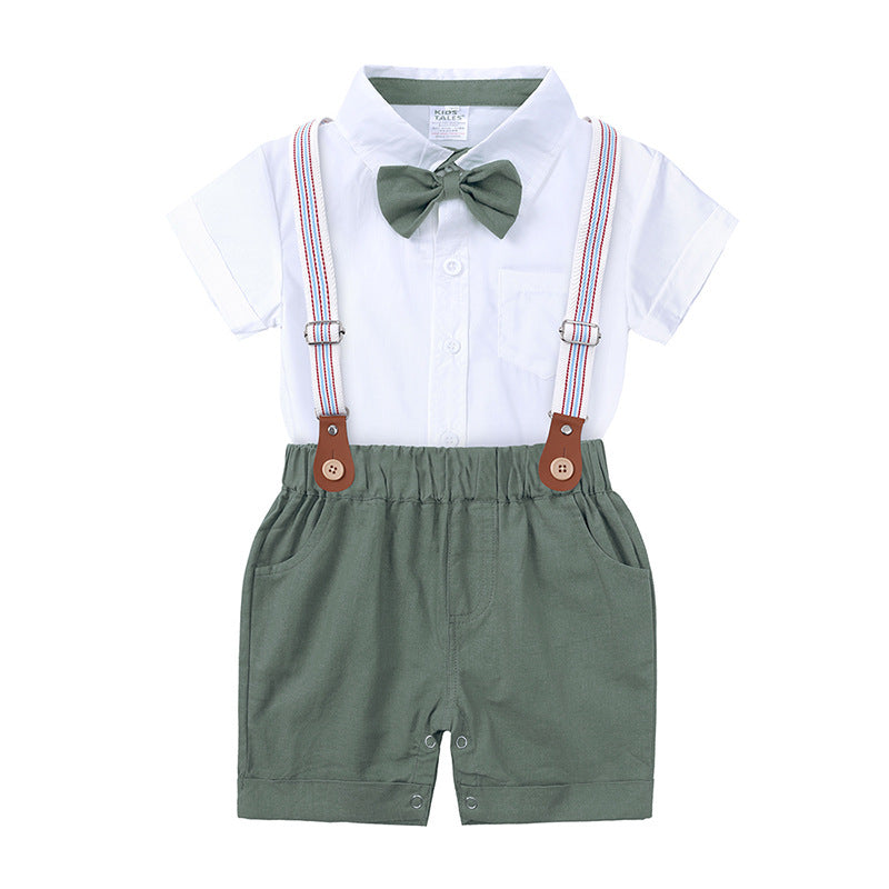 Baby & Toddler Boys' White Shirt Bodysuit & Solid Suspender Shorts Gentleman Set