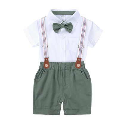 Baby & Toddler Boys' White Shirt Bodysuit & Solid Suspender Shorts Gentleman Set