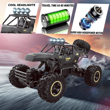 RC Rock Crawler 4WD Off-Road Truck with LED Lights & Rechargeable Batteries