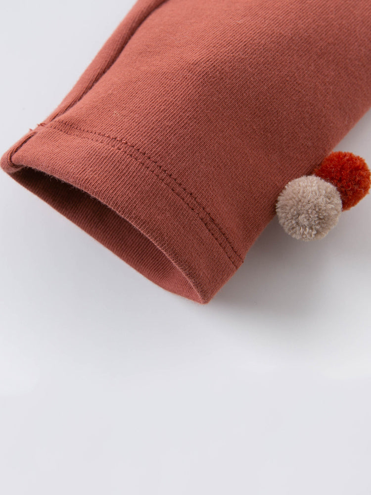 Girls' Autumn Floral Blouse & Rust Leggings Set with Embroidered Peter Pan Collar