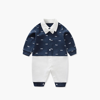 Baby Boy Dressy Romper Onesie (Long Sleeve) – Korean-Style “Little Gentleman” Outfit
