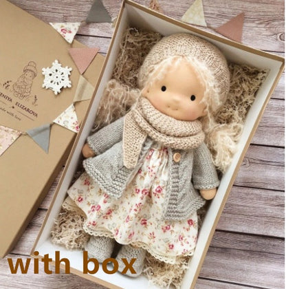 Handmade Curly Girl Plush Doll – 30cm Velvet Stuffed Toy with Clothes