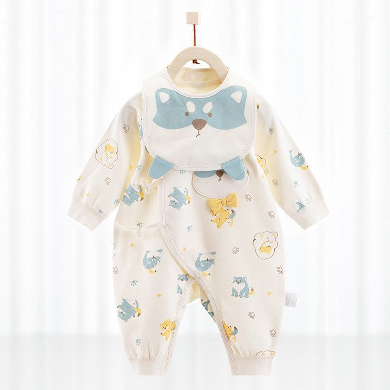 Cotton Wrap-Style Baby Romper with Matching Bib – Soft One-Piece for Newborns (0-6 Months)