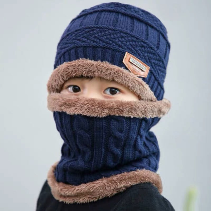 Kids Fleece-Lined Knit Beanie + Neck Warmer Set