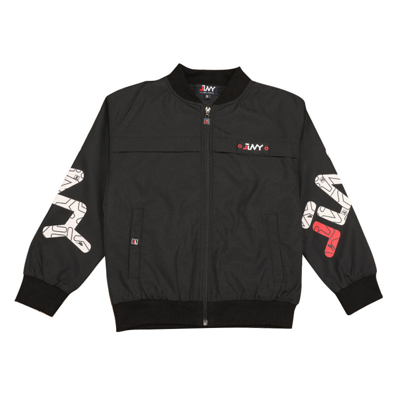Kids Streetwear Zip-Up Jacket (Letter Print) – Lightweight Stand Collar Outerwear