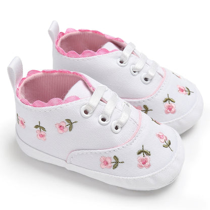 Floral Canvas Baby Shoes with Elastic Closure (Soft Sole)