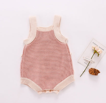Baby Knit Pom-Pom Romper – Sleeveless Cotton Sweater Bodysuit for Babies (0–24 Months)