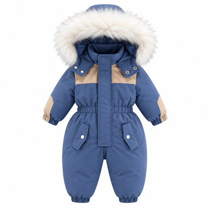 Faux Fur Hooded Baby Snowsuit with Full-Length Zipper
