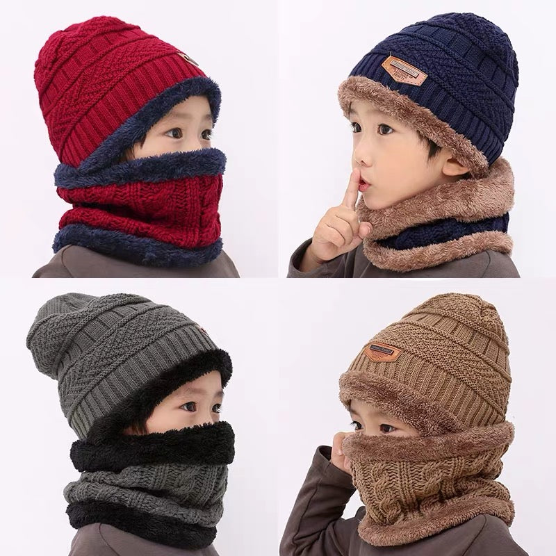 Kids Fleece-Lined Knit Beanie + Neck Warmer Set