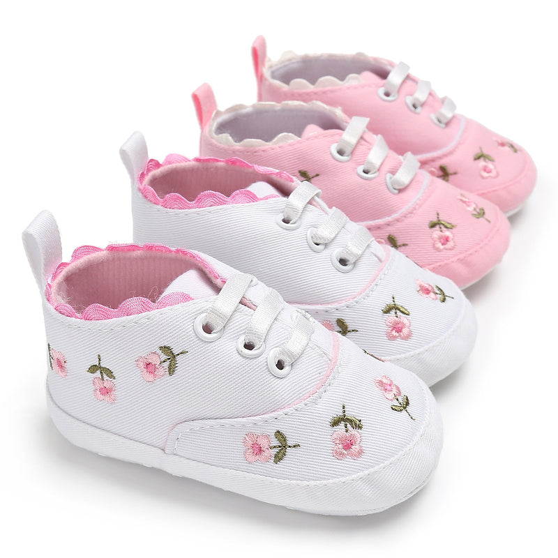 Floral Canvas Baby Shoes with Elastic Closure (Soft Sole)