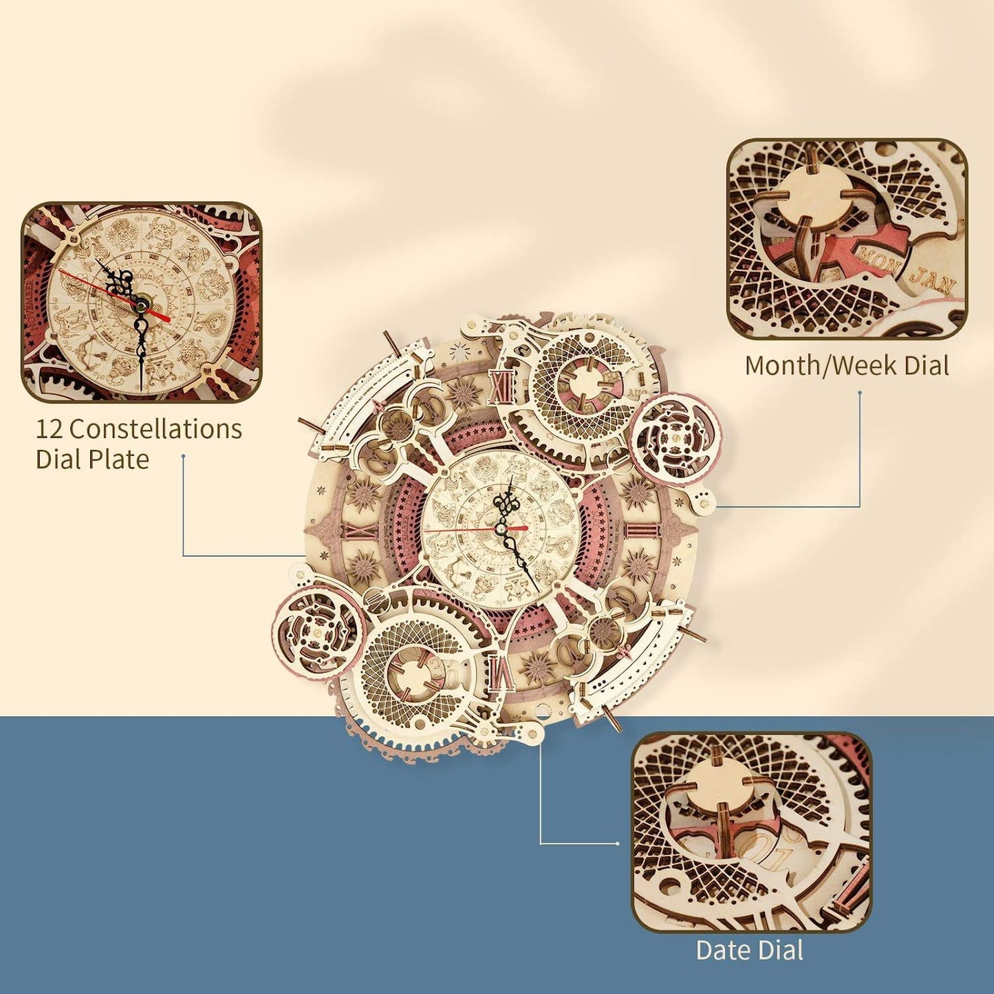 ROKR Zodiac Wall Clock – 3D Wooden Puzzle Model Kit (168 Pieces)