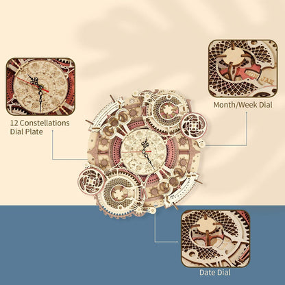 ROKR Zodiac Wall Clock – 3D Wooden Puzzle Model Kit (168 Pieces)