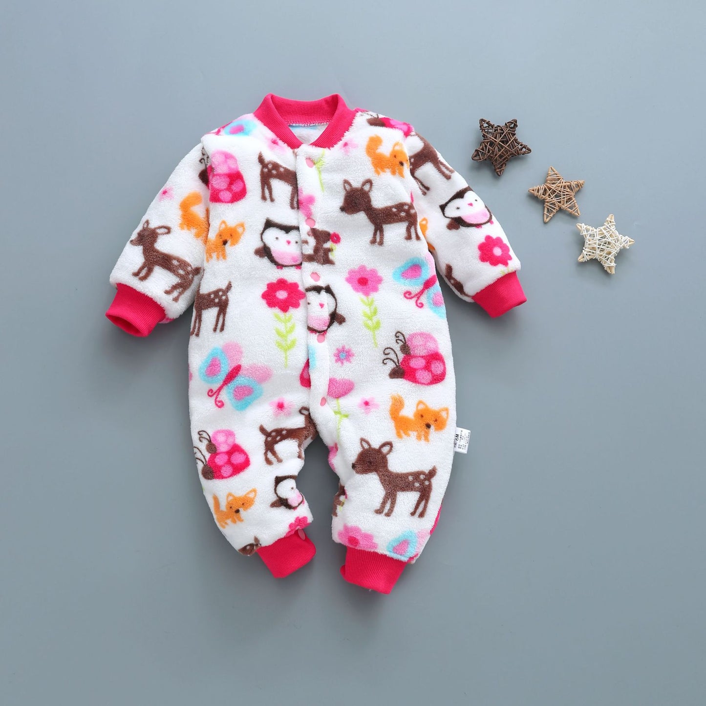 Cozy Fleece Baby Romper – Warm Cartoon Print Footless Jumpsuit for Newborns & Infants (0–24 Months)