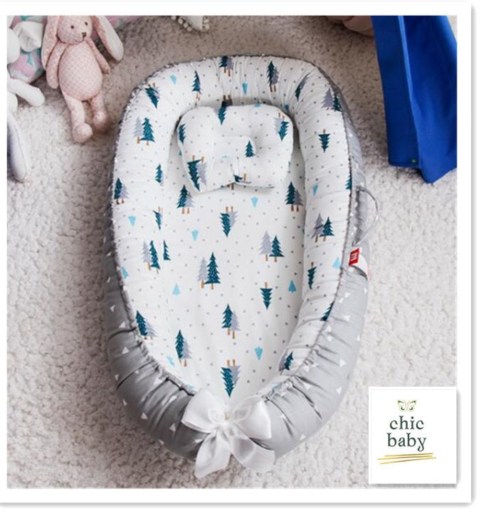 Portable Baby Nest Lounger with Pillow – Soft Cotton Snuggle Bed for Newborns & Infants