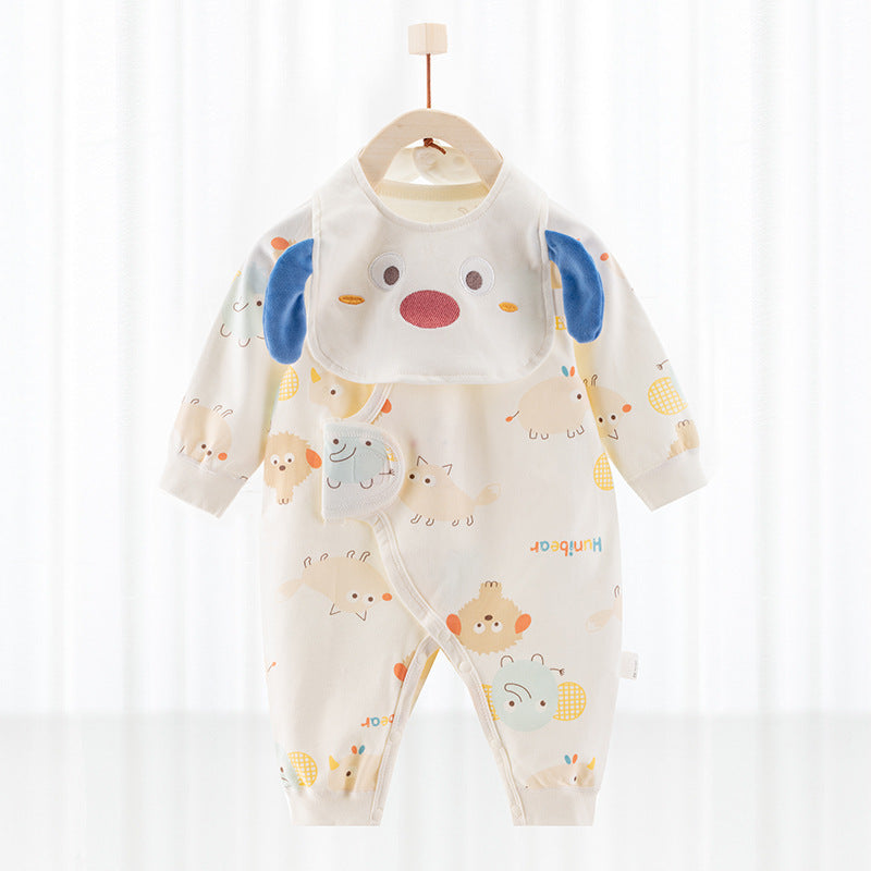 Cotton Wrap-Style Baby Romper with Matching Bib – Soft One-Piece for Newborns (0-6 Months)