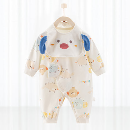 Cotton Wrap-Style Baby Romper with Matching Bib – Soft One-Piece for Newborns (0-6 Months)