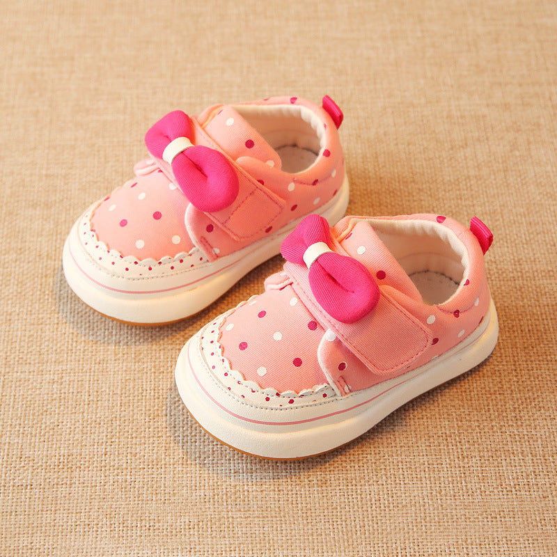 Polka Dot Bow Canvas Sneakers for Baby & Toddler Girls – Soft Velcro First Walker Shoes