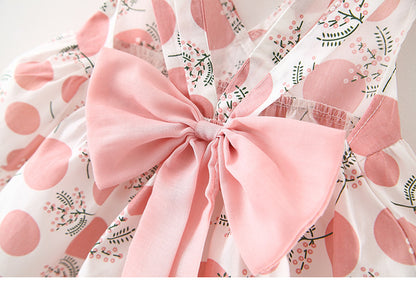 Baby Girl Polka Dot & Floral Print Sleeveless Dress with Sun Hat – Bow Back, Sizes 6 Months–4 Years