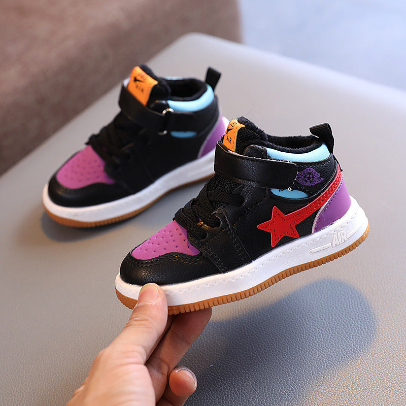 Kids High-Top Sneakers with Velcro Strap (Non-Slip Rubber Sole)