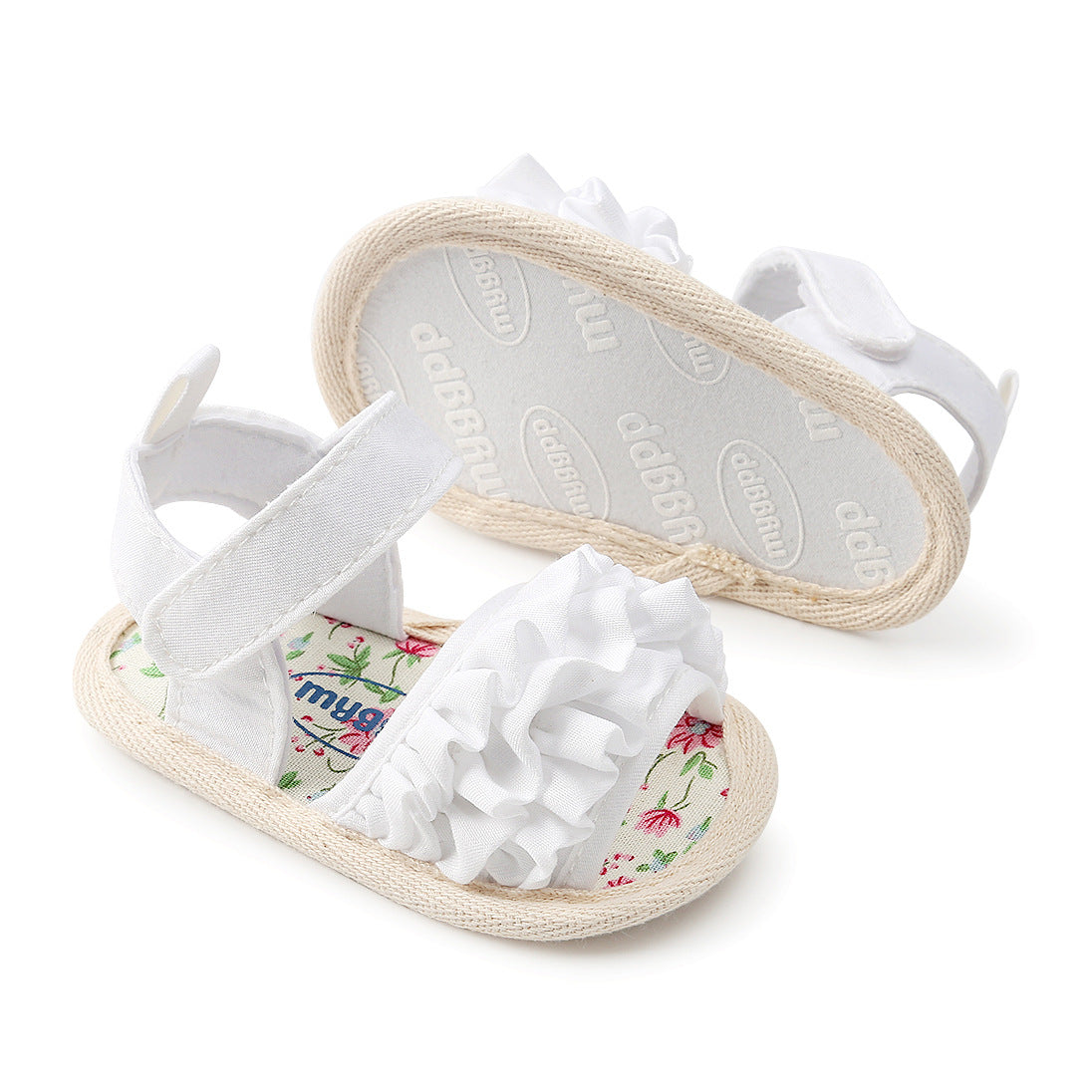 Baby Girl Soft Sole Sandals with Ruffle Detail – First Walkers