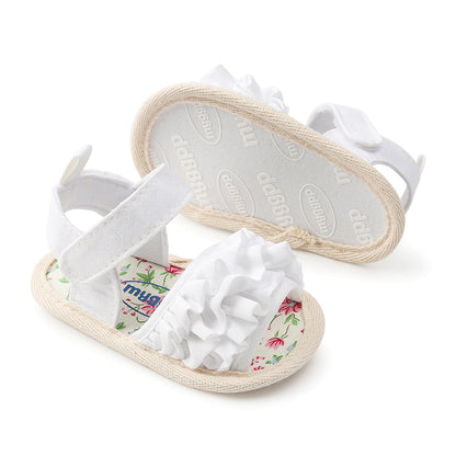 Baby Girl Soft Sole Sandals with Ruffle Detail – First Walkers