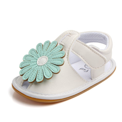 Oversized Daisy Appliqué Soft-Sole Baby Girl Sandals | Velcro Closure in White, Pink & Gold