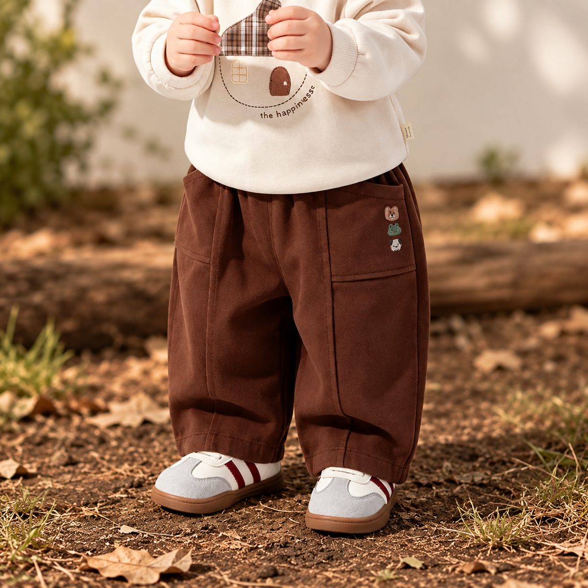 Pet-Embroidered Pocket Cotton Pants for Babies & Toddlers