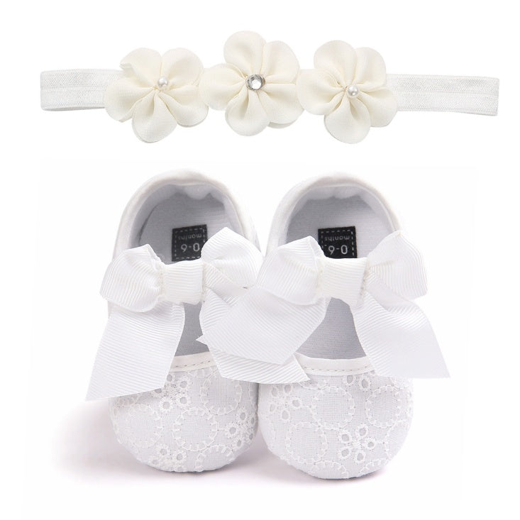 Baby Princess Shoes with Matching Headband – Soft Sole, Bow Detail (0–12 Months)