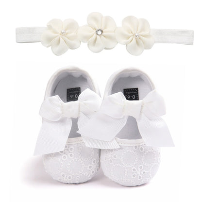 Baby Princess Shoes with Matching Headband – Soft Sole, Bow Detail (0–12 Months)