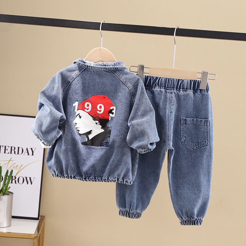 Boys Denim Two-Piece Outfit Set – Zip-Front Jacket & Jogger Pants