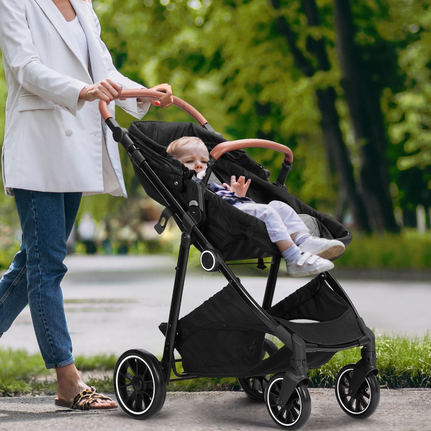 Reversible Baby Stroller with Bassinet & Reclining Seat – Foldable Travel Stroller for Newborns to Toddlers