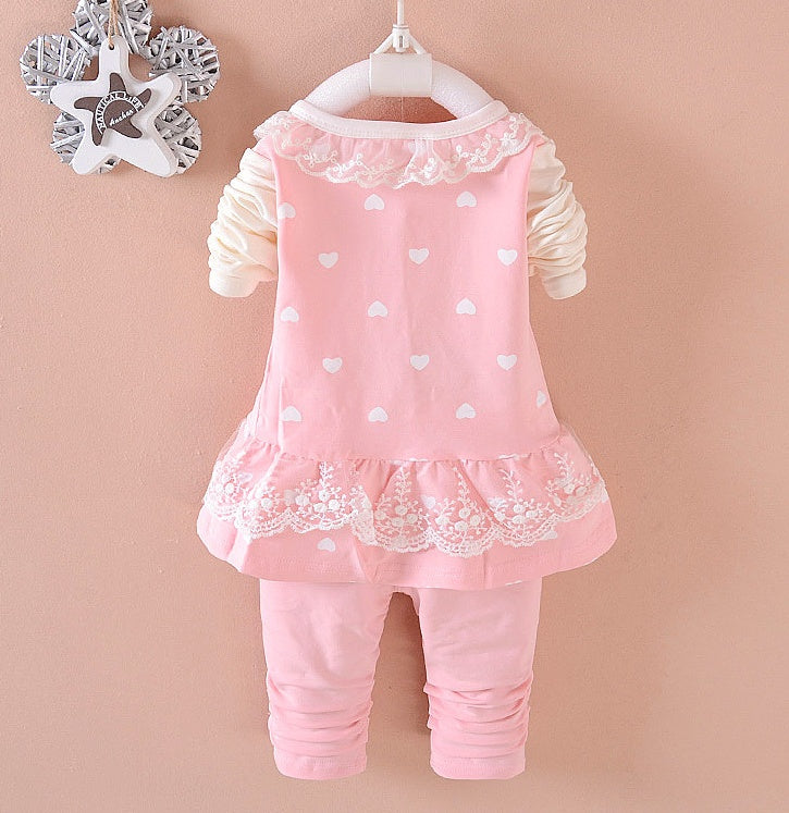 Sweet Lace Baby Girl Outfit Set – Cotton Top & Pants 2-Piece Set for Toddlers
