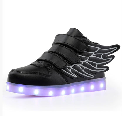 LED Light-Up Wing Sneakers for Kids – USB Rechargeable Flashing Shoes with Angel Wings for Boys & Girls