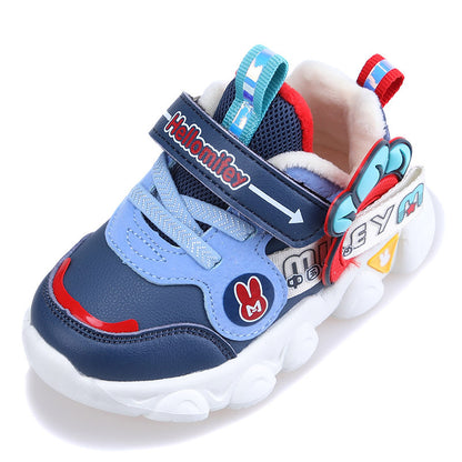 Fleece-Lined Cartoon Sneakers for Baby & Toddler – Warm Lightweight Winter Shoes with 3D Side Badge