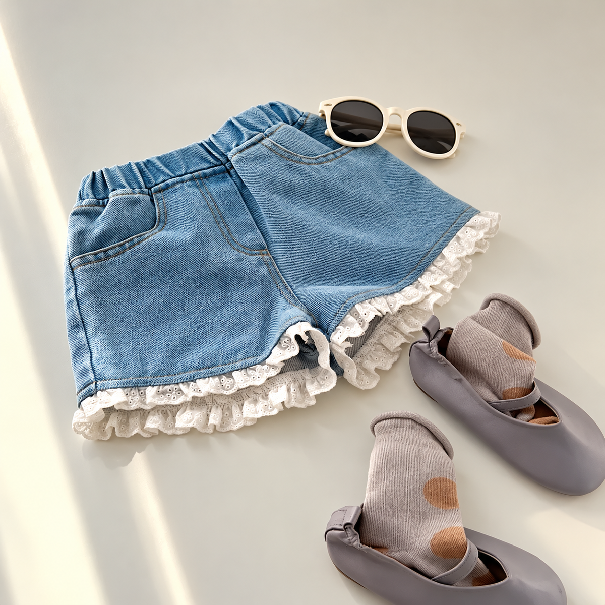 Playful Detail Denim Shorts for Girls