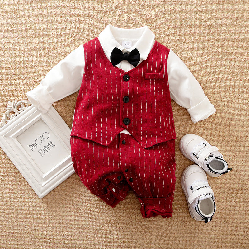 Baby Boy Gentleman Romper with Bow Tie – Classic Dressy Jumpsuit for Special Occasions
