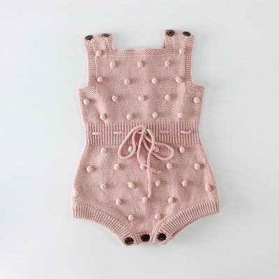 Hand-Knit Pom Pom Baby Romper – Soft Cotton Sleeveless One-Piece for Infants