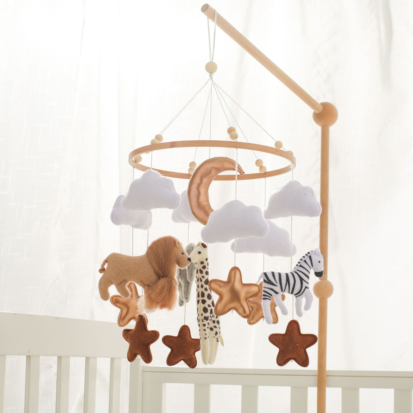 Felt Forest Animal & Moon Crib Wind Chime – Hand-Eye Coordination Toy