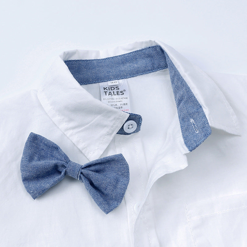 Baby & Toddler Boys' White Shirt Bodysuit & Solid Suspender Shorts Gentleman Set