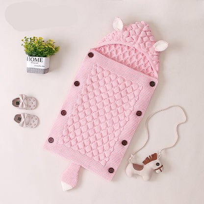 Fox Knit Baby Swaddle Blanket with Hood & Ears – Cozy Pram Sleeping Bag (0–12 Months)