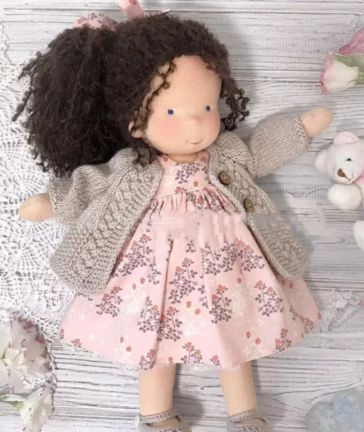 Handmade Curly Girl Plush Doll – 30cm Velvet Stuffed Toy with Clothes
