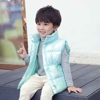 Kids Iridescent Puffer Vest (Sleeveless Zip-Up) – Cozy Winter Layering Waistcoat
