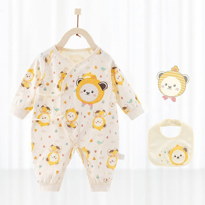 Cotton Wrap-Style Baby Romper with Matching Bib – Soft One-Piece for Newborns (0-6 Months)
